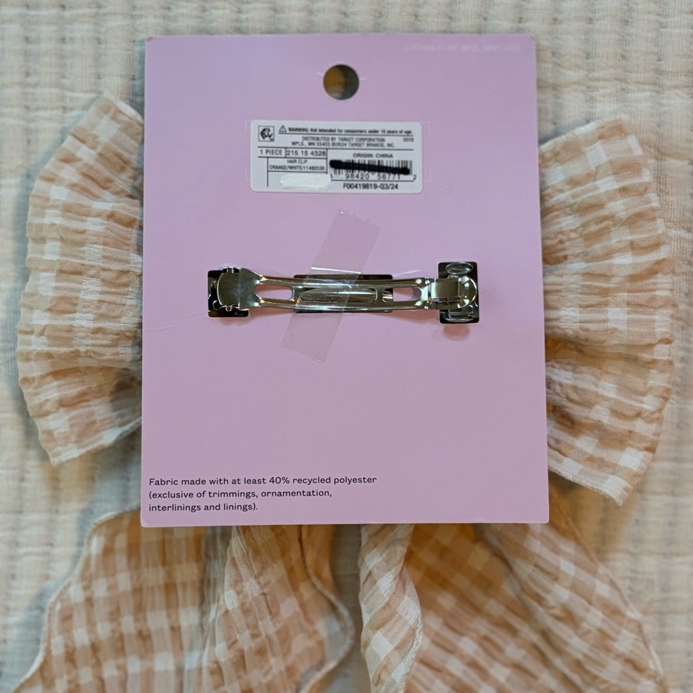 Wild Fable Gingham Bow Hair Clip Cream and White NWT - Picture 5 of 5